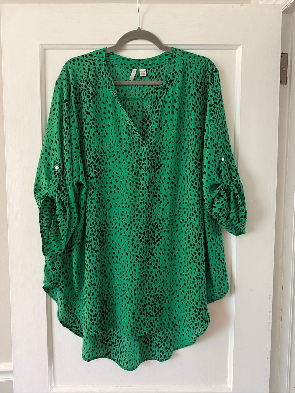 Cato Emerald Green Black Dot V-Neck Tunic